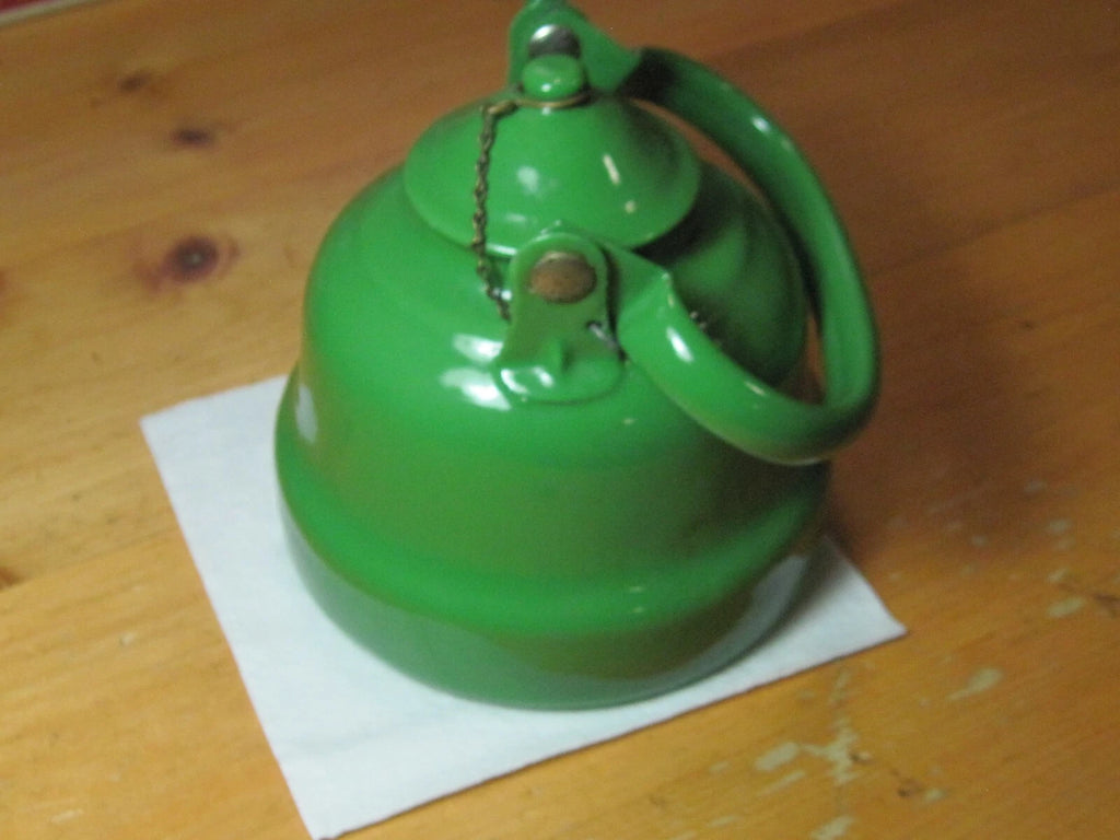 VTG GREEN ENAMEL WARE GRANITE TEAPOT METAL RUSTIC DECOR FARMHOUSE YUGOSLAVIA 14