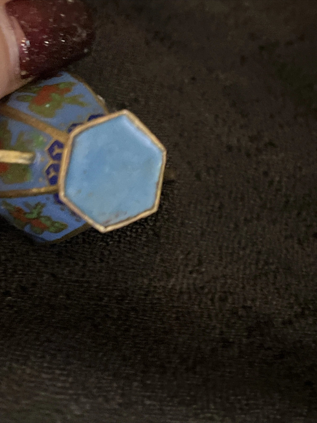 VTG  CLOISONNE ENAMEL ON BRASS HEXAGONAL TEA POT, BIRDS FLORAL pl