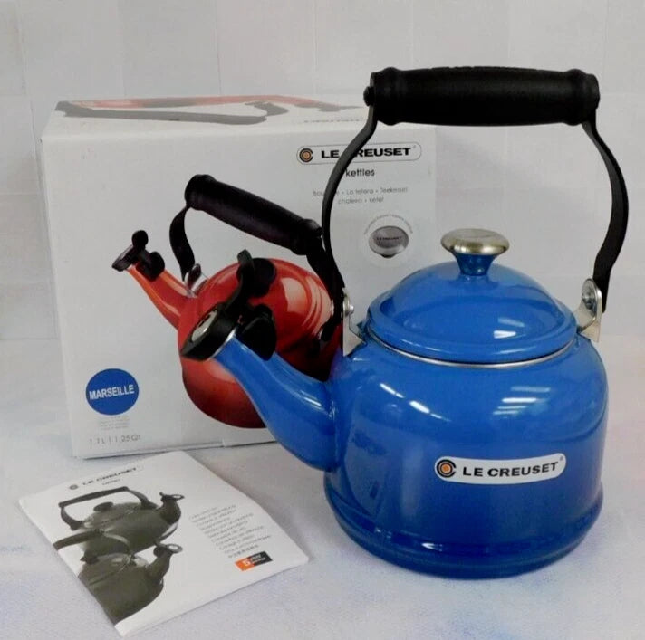 Le Creuset Enamel on Steel 1.25 Quart Demi Tea Kettle, Marseille Blue - New