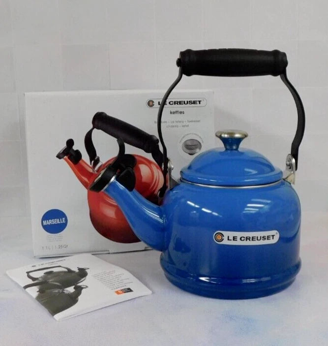 Le Creuset Enamel on Steel 1.25 Quart Demi Tea Kettle, Marseille Blue - New