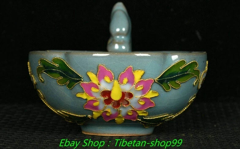 7''Old Song Ru Kiln Enamel Colour Porcelain Crane Wine Cup Tea Pot Flagon Set
