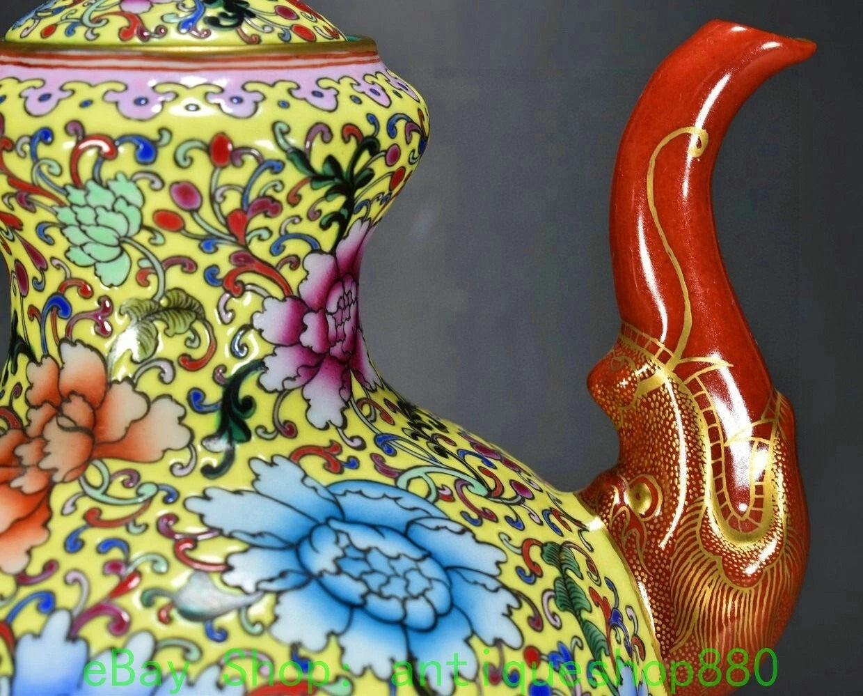 10.6" Yongzheng Enamel Colour Porcelain Gold Dragon Head Wine Tea Pot Flagon-