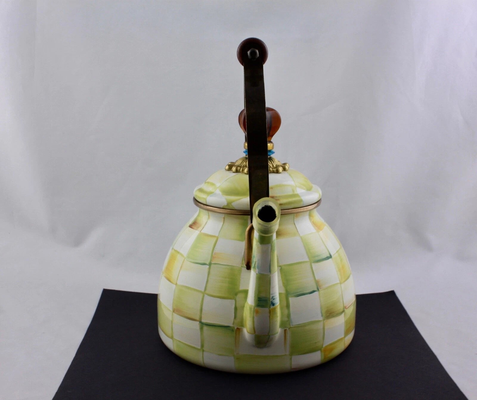 MACKENZIE CHILD PARCHMENT TEAPOT KETTLE ENAMEL AMBER FINIA - NEW