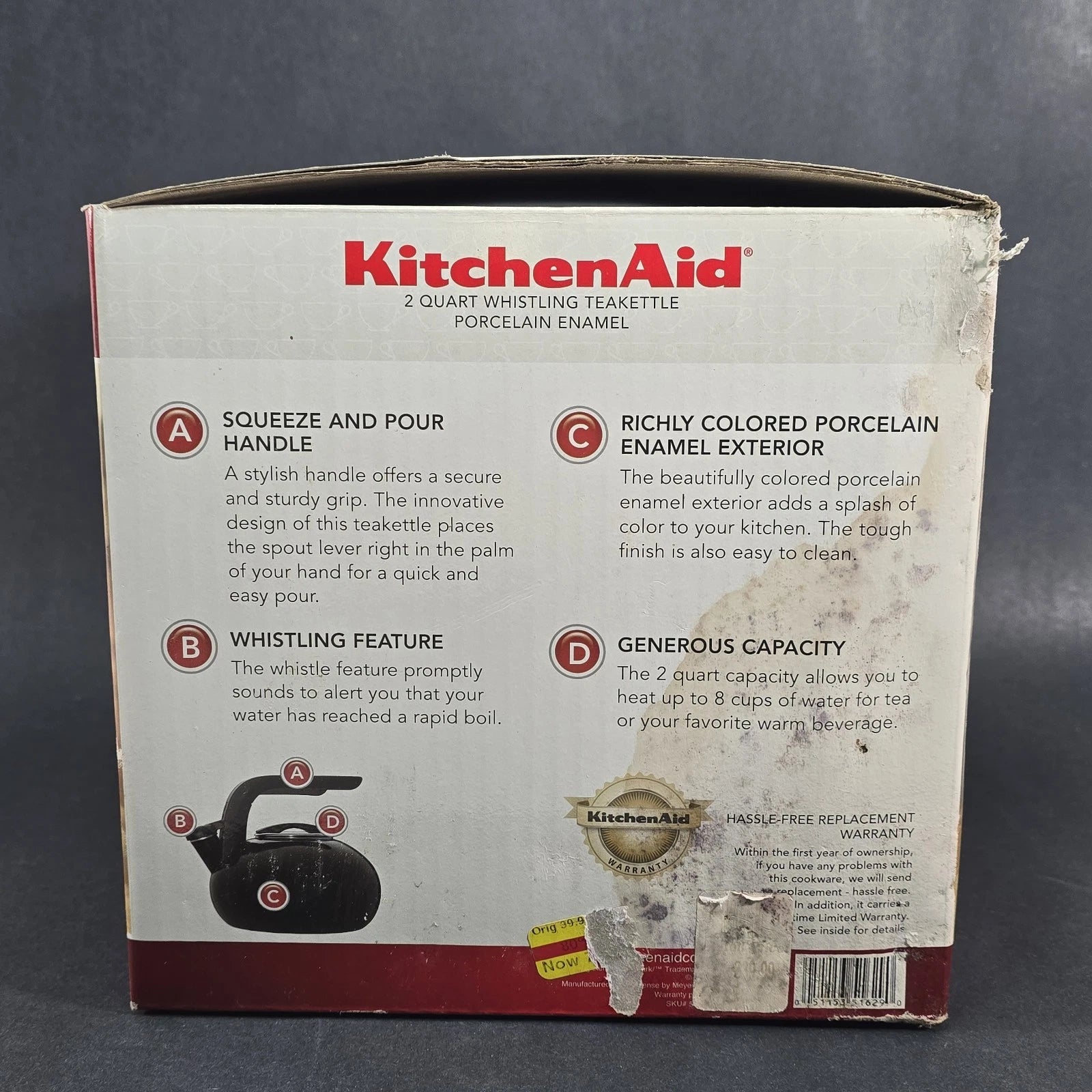 KitchenAid 2 Quart Whistling Porcelain Black Enamel Teakettle - Please Read