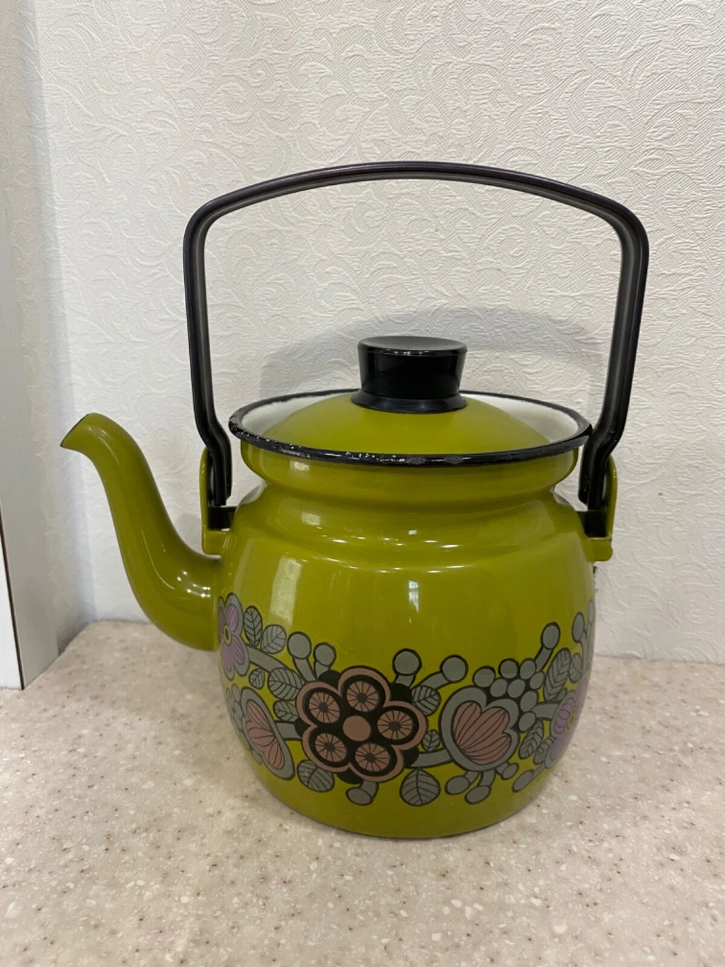 Vintage Enamel Green Primavera Finel Arabia Teapot Kettle 0.6L Kaj Franck