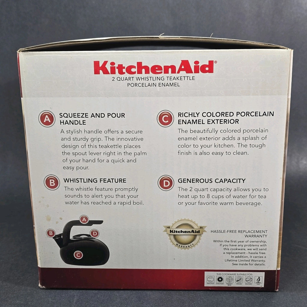 KitchenAid 2 Quart Whistling Porcelain Black Enamel Teakettle - Please Read