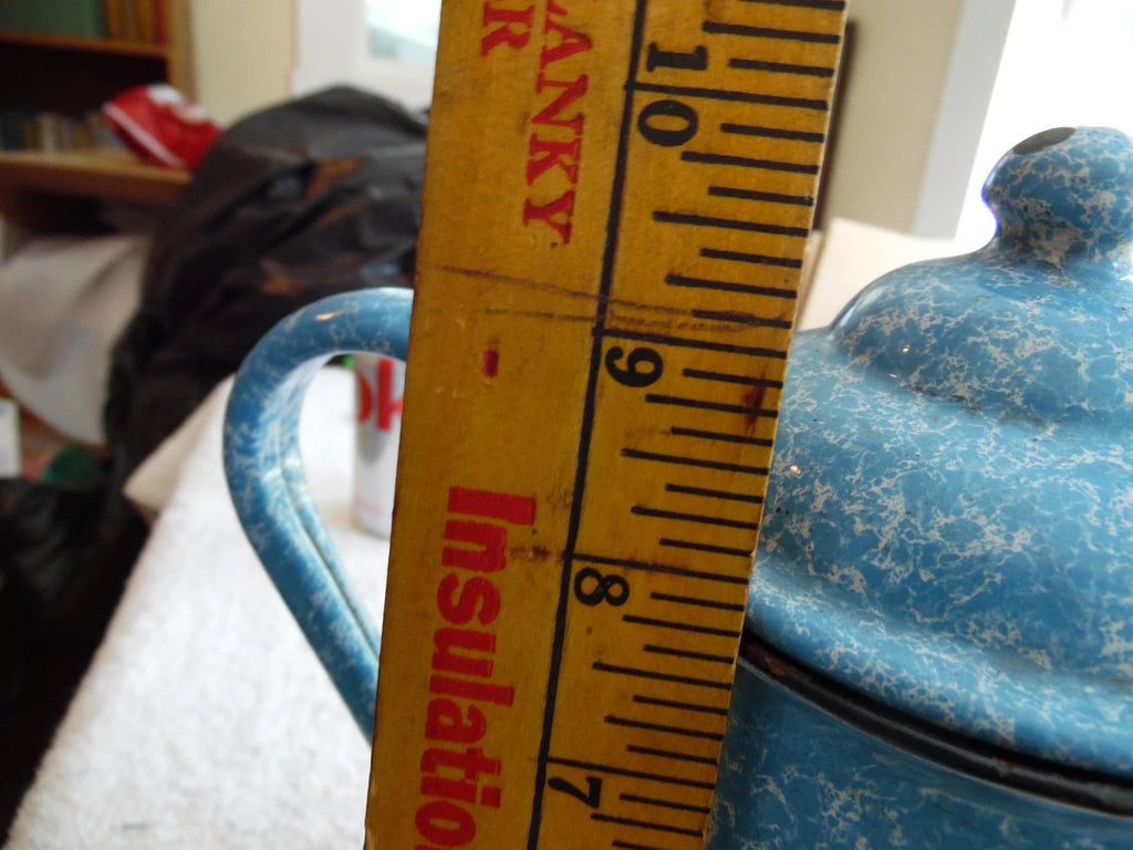 Vtg Blue & White Speckled Graniteware Enamelware 10" Tea Pot Coffee Gooseneck