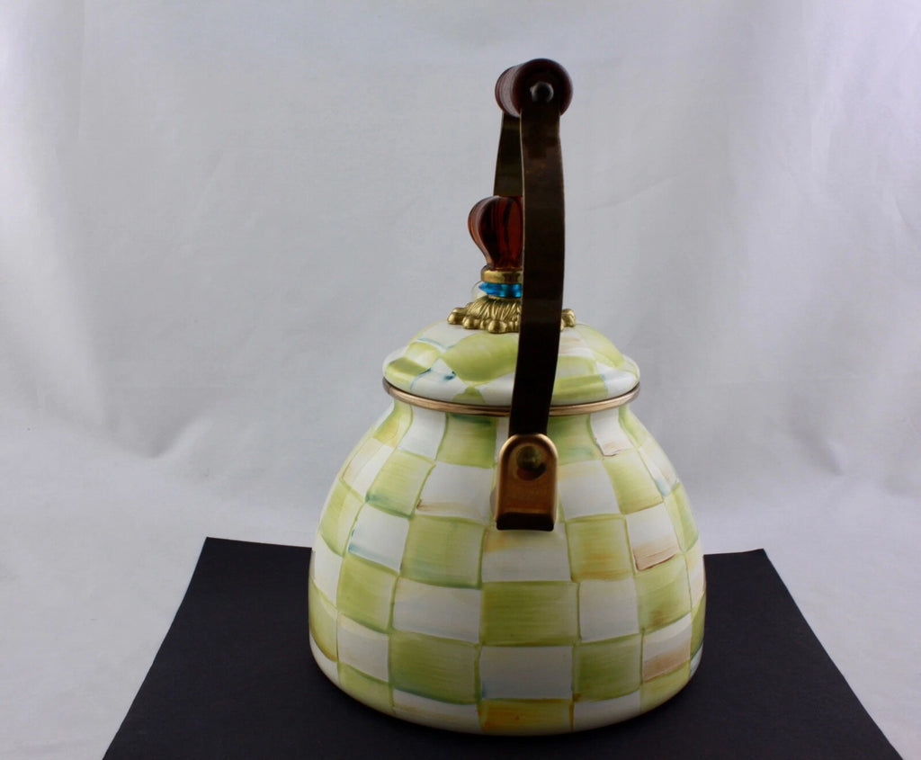 MACKENZIE CHILD PARCHMENT TEAPOT KETTLE ENAMEL AMBER FINIA - NEW
