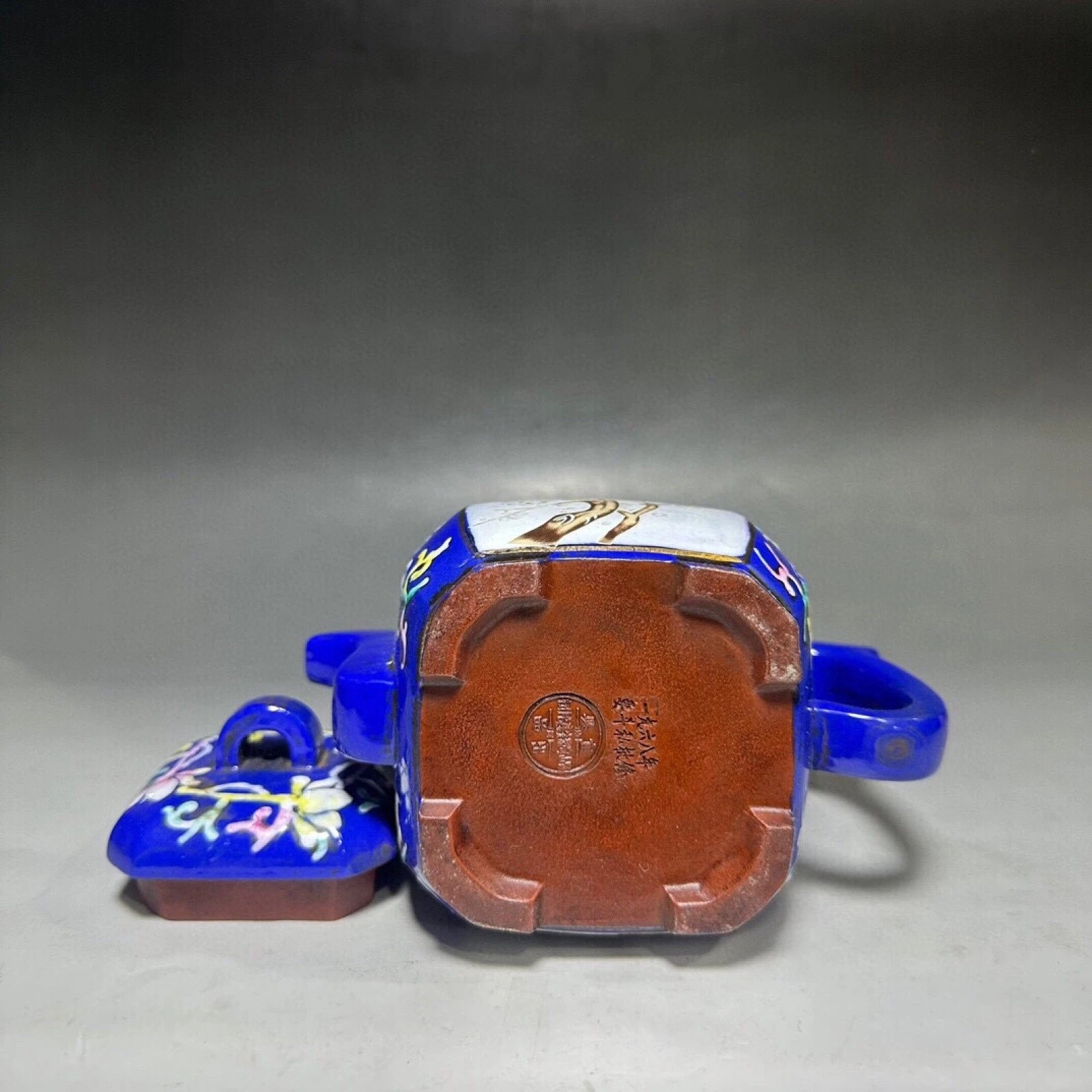 Purple Clay Teapot Gongfu Strainers Zisha Sculpture Square Chamfered Enamel Hand