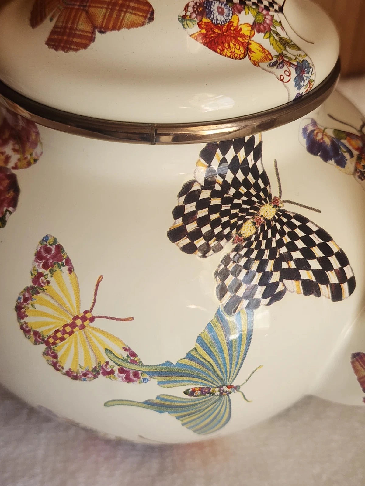 Retired - Mackenzie Childs White Butterfly Garden 4 Cup Teapot NWOT