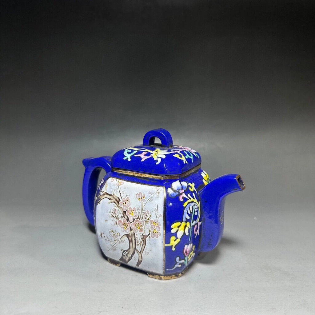 Purple Clay Teapot Gongfu Strainers Zisha Sculpture Square Chamfered Enamel Hand