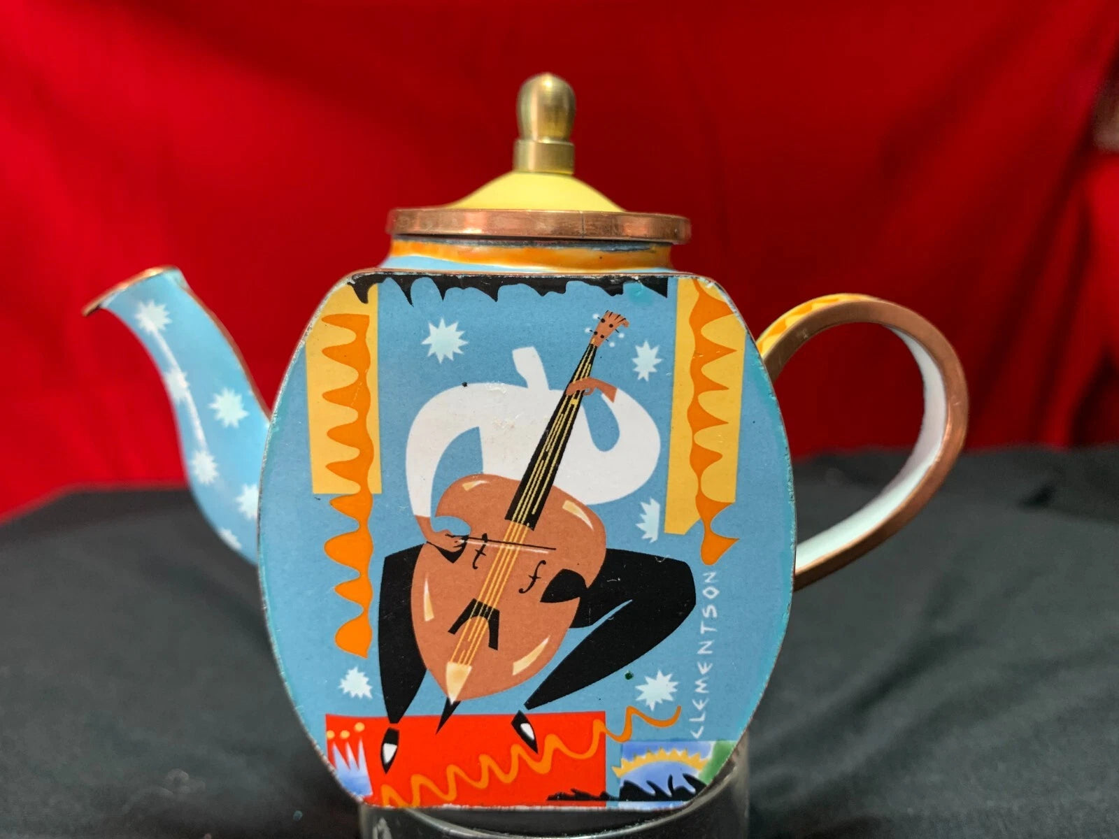 John Clementson Miniature Cello Funk Brass and Enamel Teapot