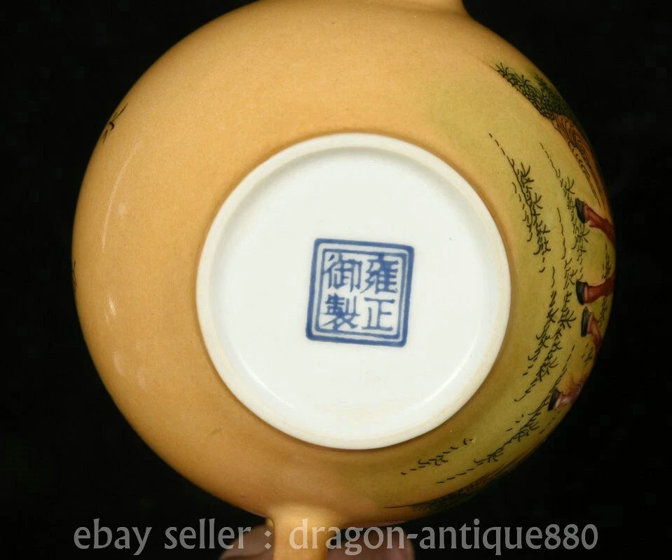 5.6" Old China Yongzheng Marked Colour Enamel Porcelain Horse Teacup Teapot Set