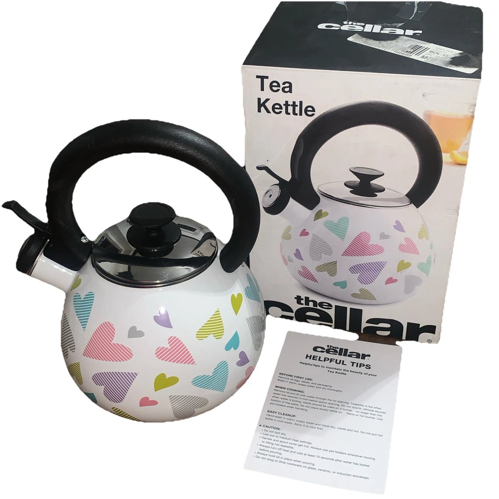 THE CELLAR Enamel on Steel Heart Tea Kettle NEW in Open Box