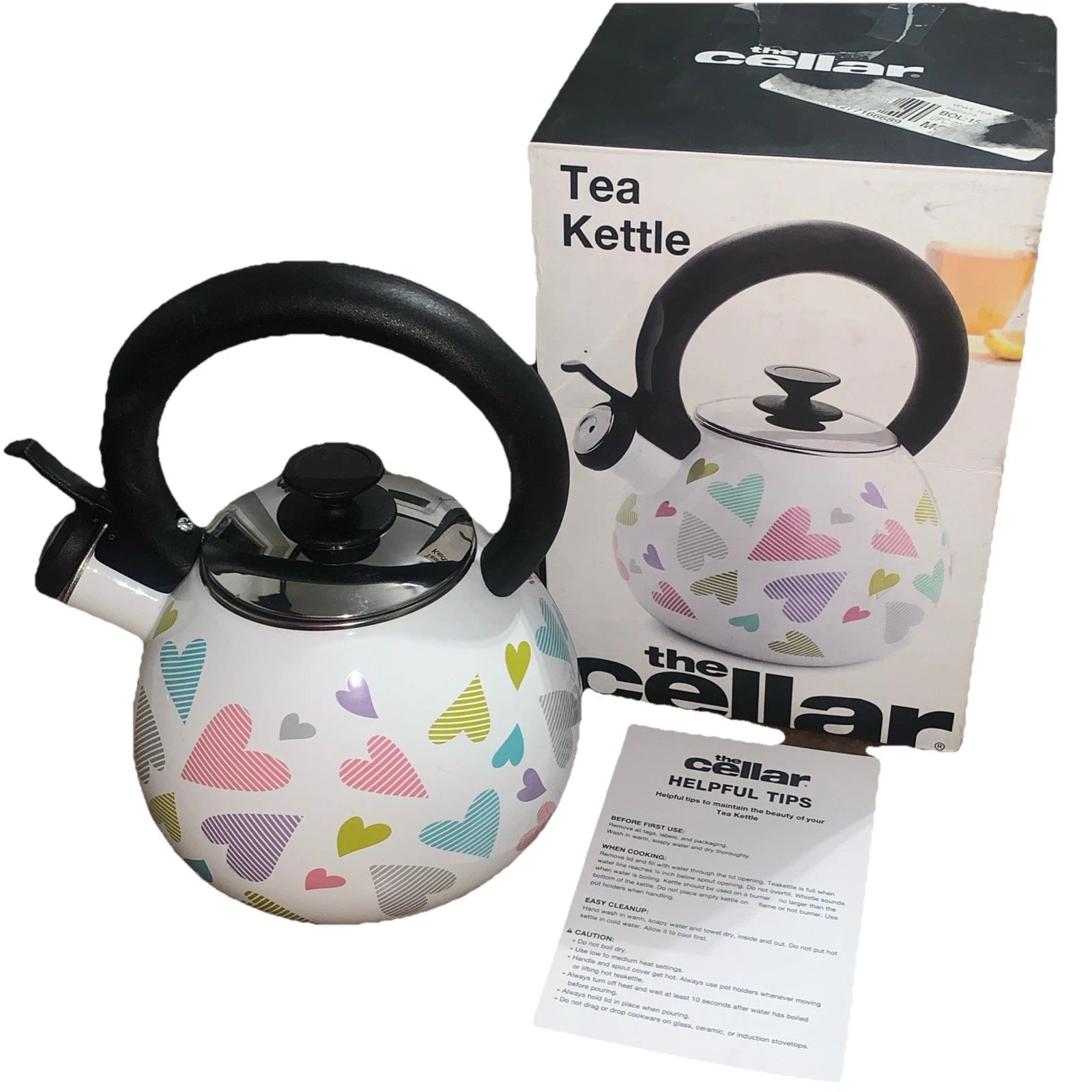 THE CELLAR Enamel on Steel Heart Tea Kettle NEW in Open Box