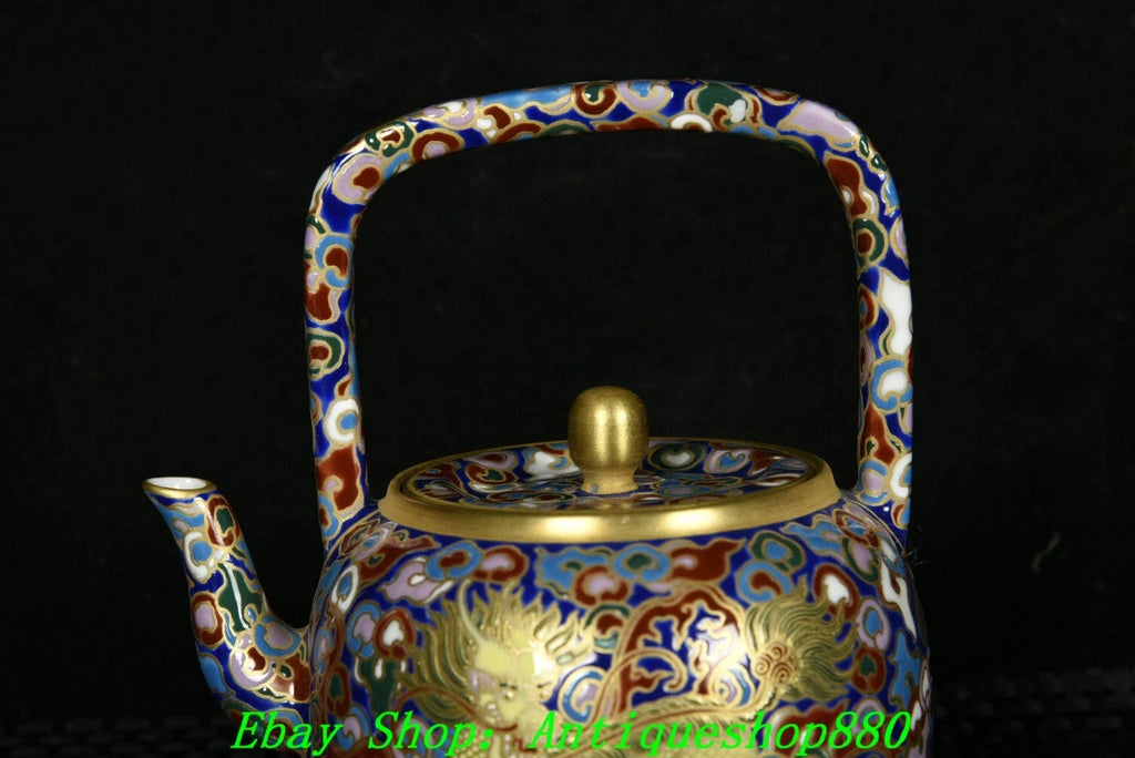 4.9''Qing Qianlong Marked Enamel Colour Porcelain Gold Kylin Wine Tea Pot Flagon-