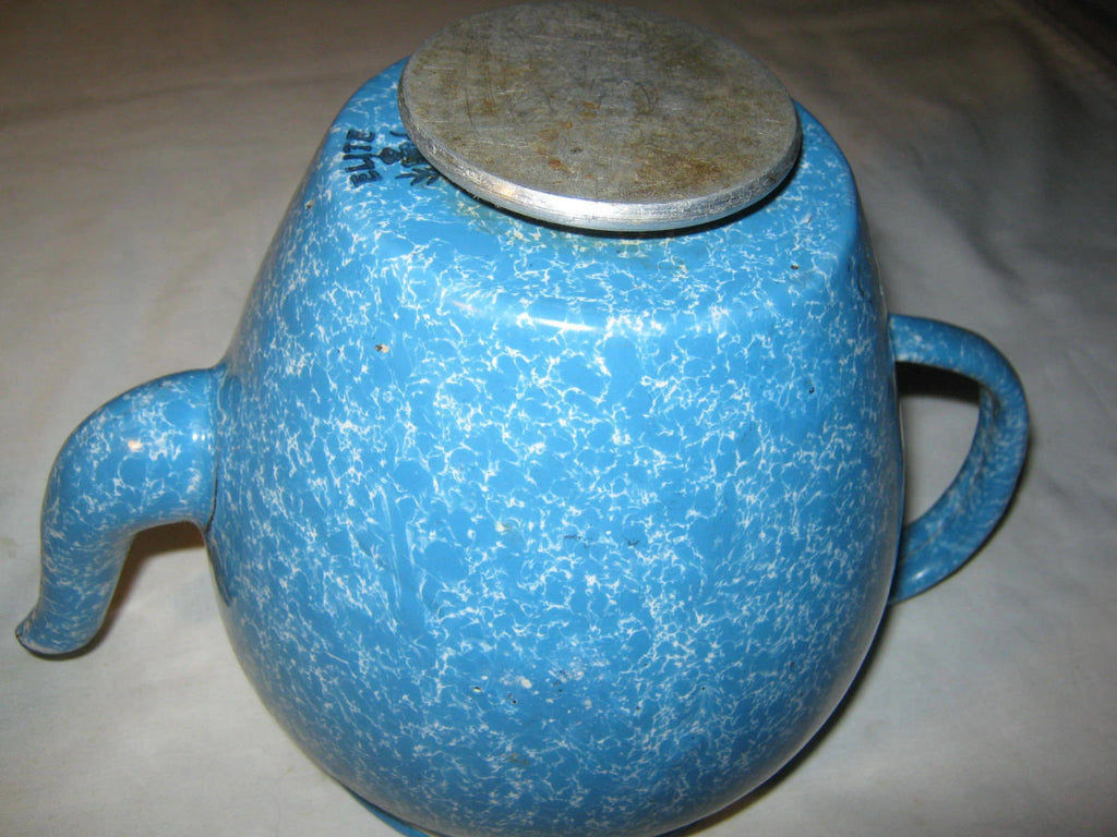 ANTIQUE USA ROBBINS EGG BLUE ENAMEL GRANITEWARE KITCHEN TEA KETTLE PA COFFEE POT