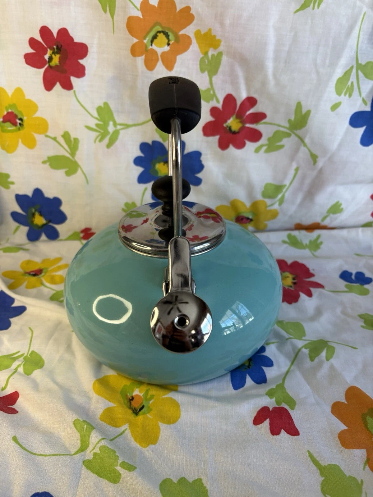 Vintage Chantal Tea Kettle 1.8 QT Enamel Whistling Pot Aqua Teal Blue