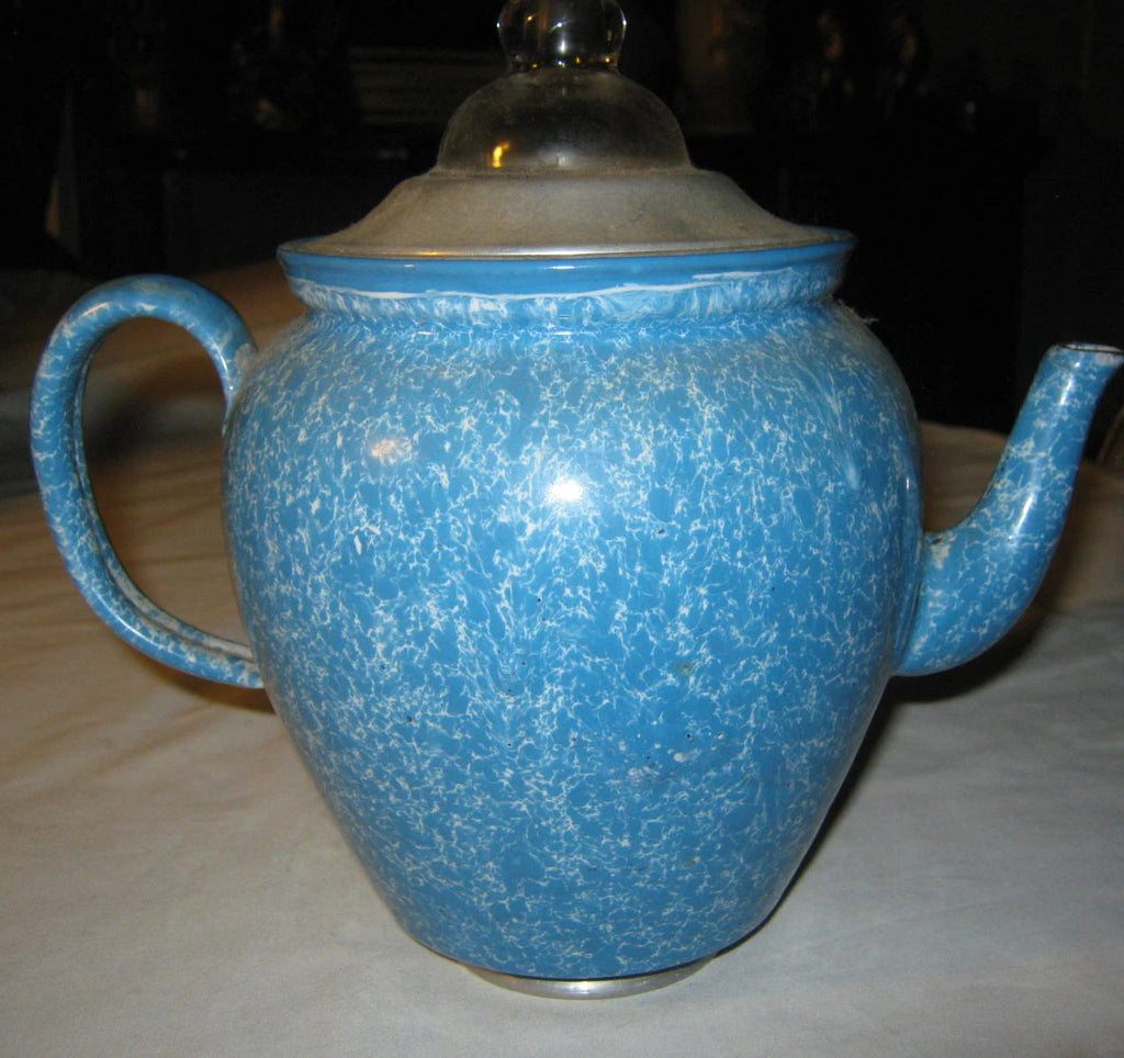 ANTIQUE USA ROBBINS EGG BLUE ENAMEL GRANITEWARE KITCHEN TEA KETTLE PA COFFEE POT