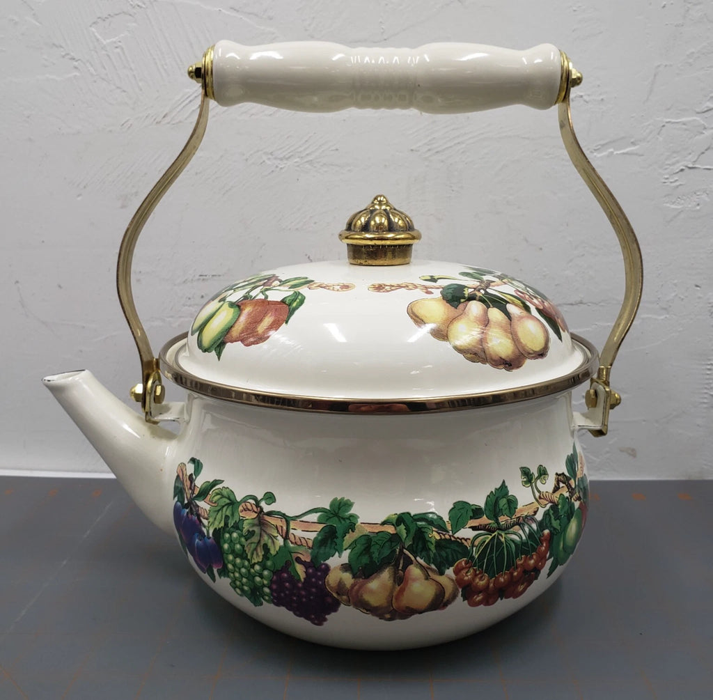 VTG Tabletops Unlimited Enamelware Kensington Garden 2 Qt Tea Kettle NIB