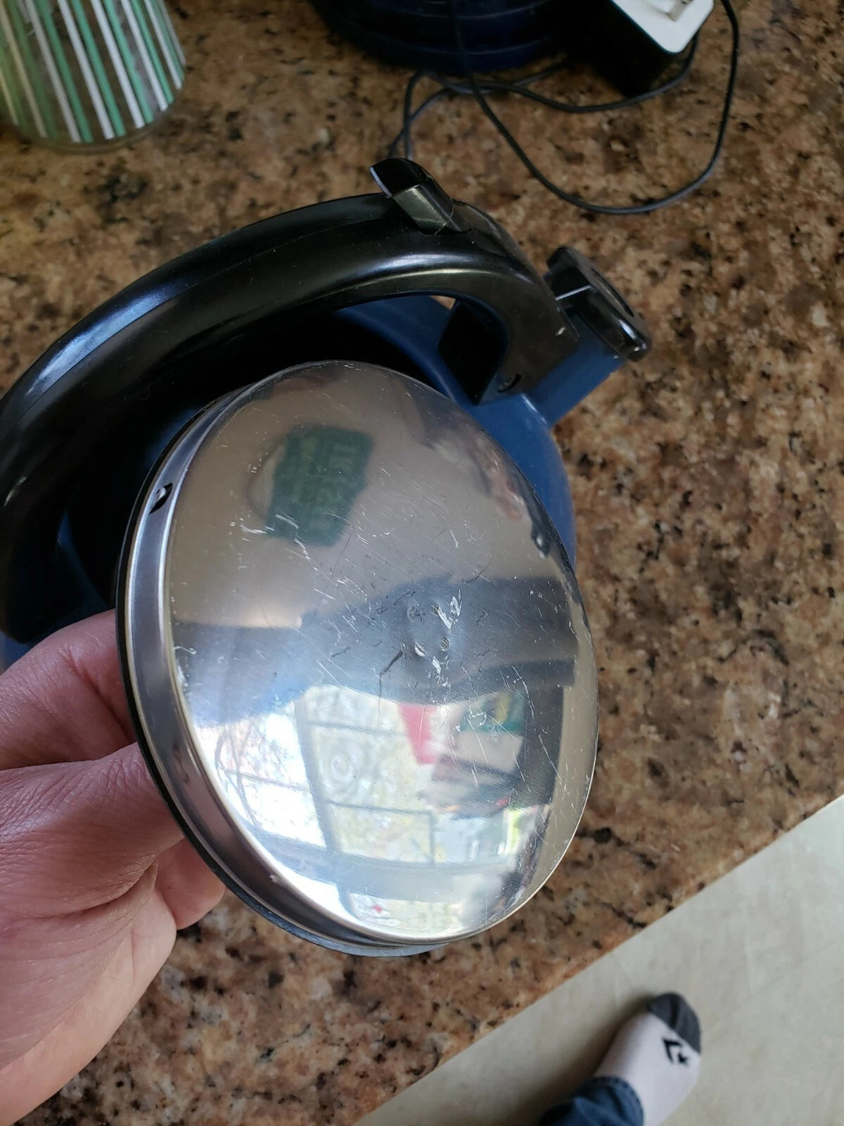 Kamenstein Vintage Enamel Blue Tea Kettle Whistling Cute Teapot Made in Japan