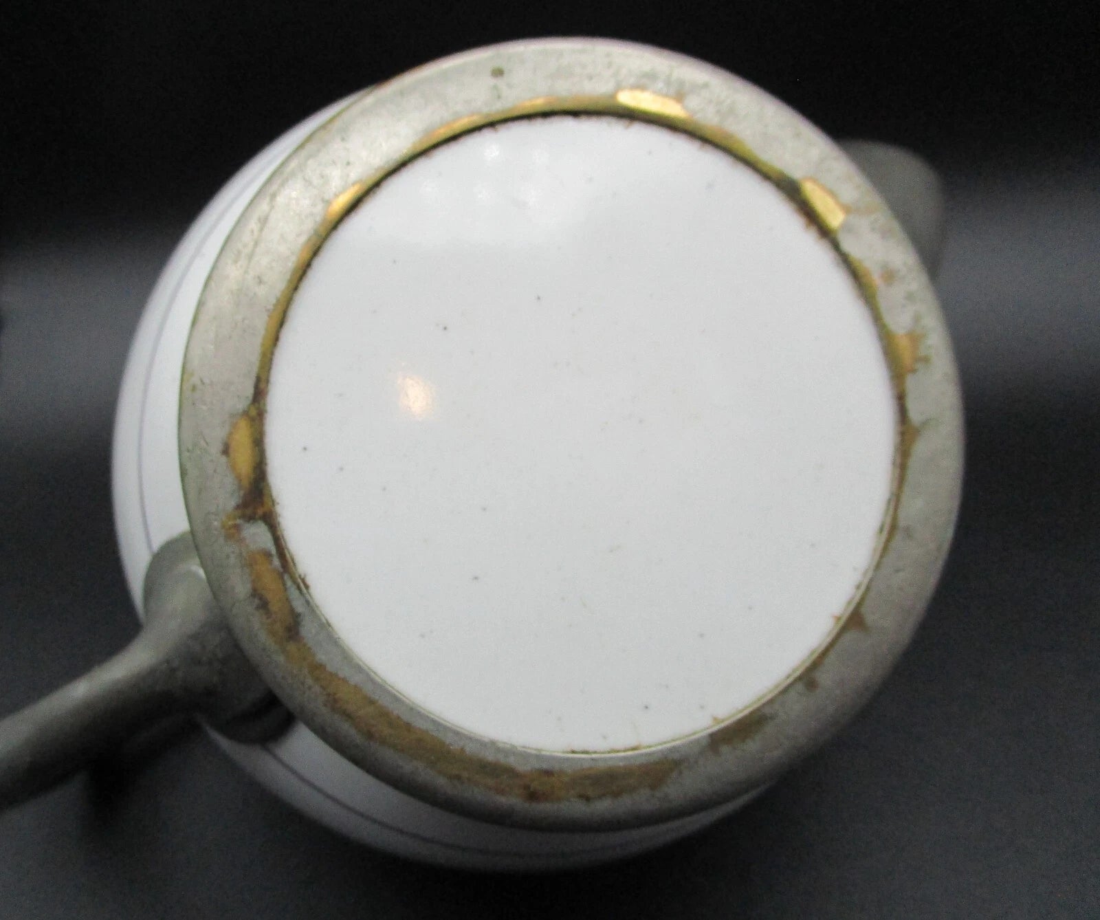 Graniteware enamel pewter teapot purple floral design Manning, Bowman Co.