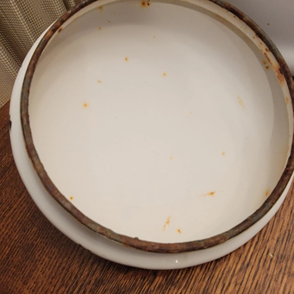 Vintage Enamelware Tea Kettle White Black