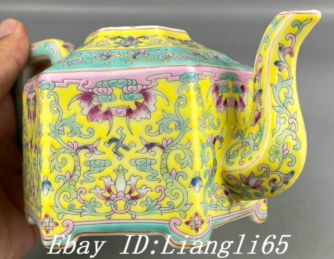 6.1" Daqing Yongzheng Yellow Glaze Enamel Colour Porcelain Wine Tea Pot Flagon-