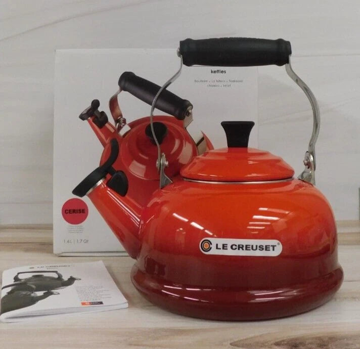 Le Creuset Enamel on Steel 1.7 Quart Classic Whistling Kettle, Cerise Red - New