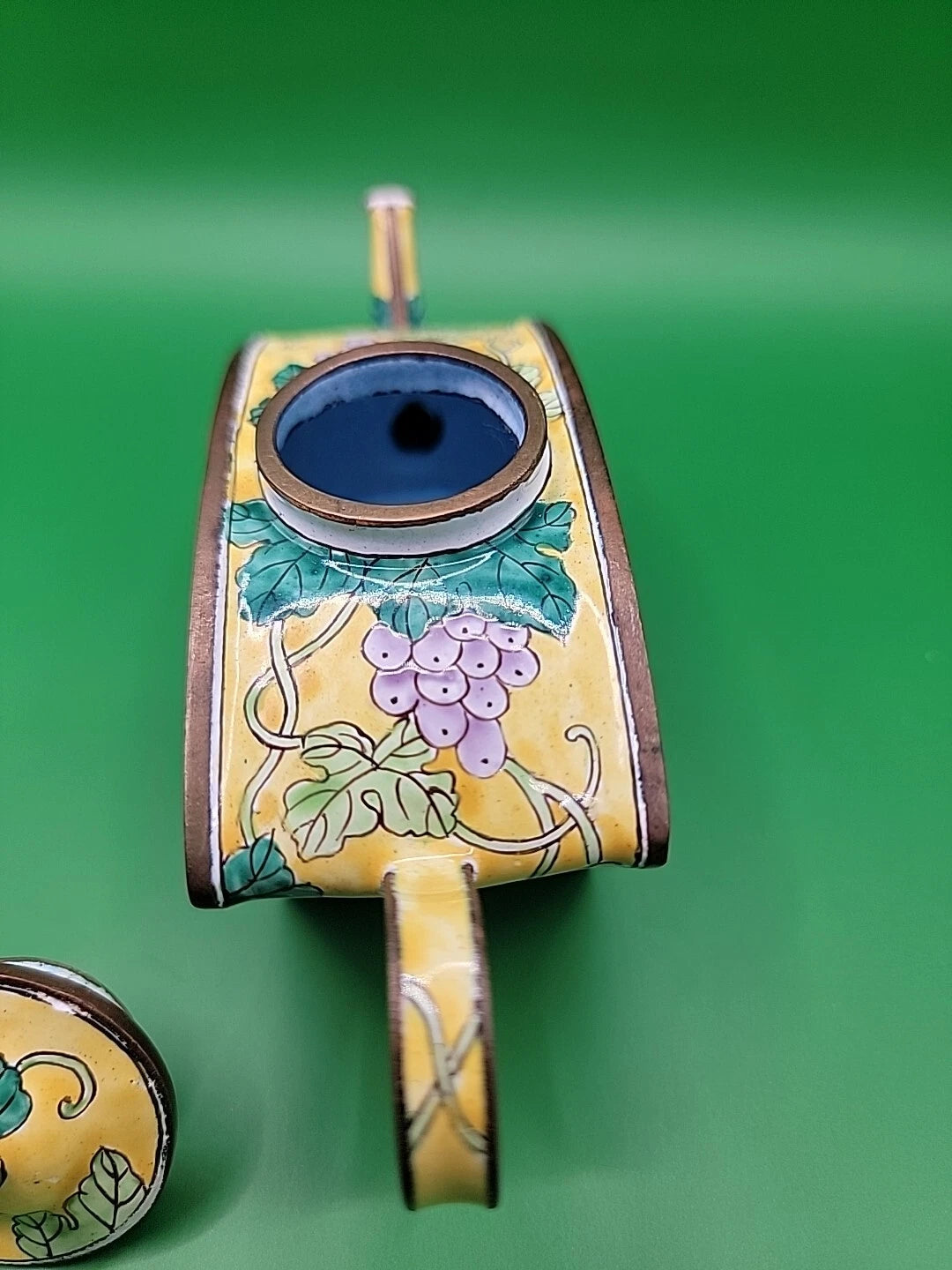 Kelvin Chen Miniature Teapot Porcelain Piece With Hummingbird and Grapes