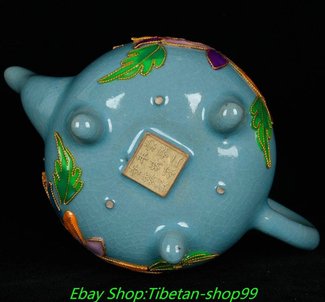 5.7''Old Song Dynasty Ru Kiln Enamel Colour Porcelain 3 leg Wine Tea Pot Flagon
