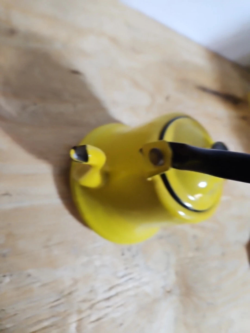 Vintage yellow and black enamel teapot kettle with handle and lid Japan