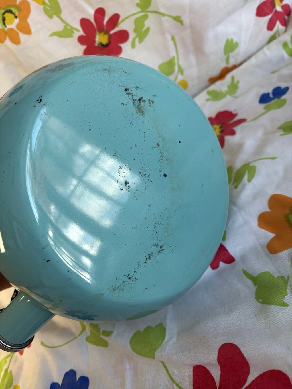 Vintage Chantal Tea Kettle 1.8 QT Enamel Whistling Pot Aqua Teal Blue