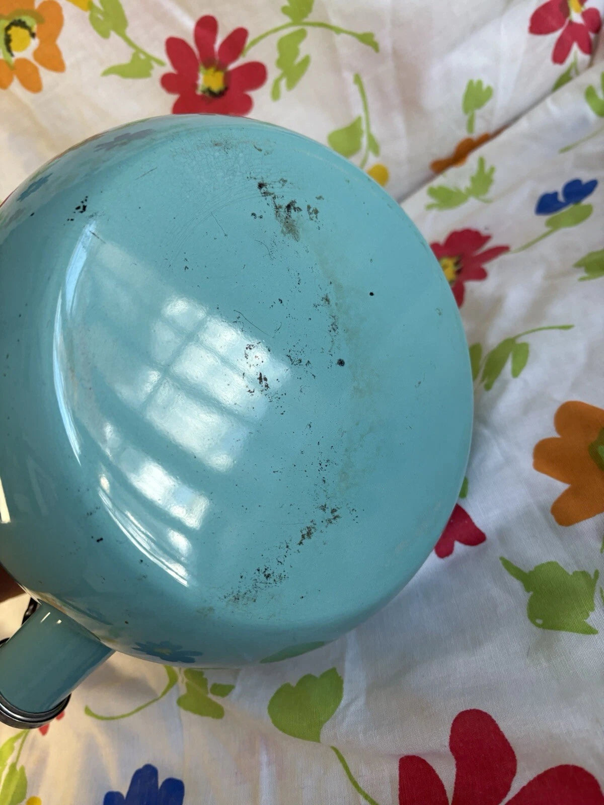 Vintage Chantal Tea Kettle 1.8 QT Enamel Whistling Pot Aqua Teal Blue