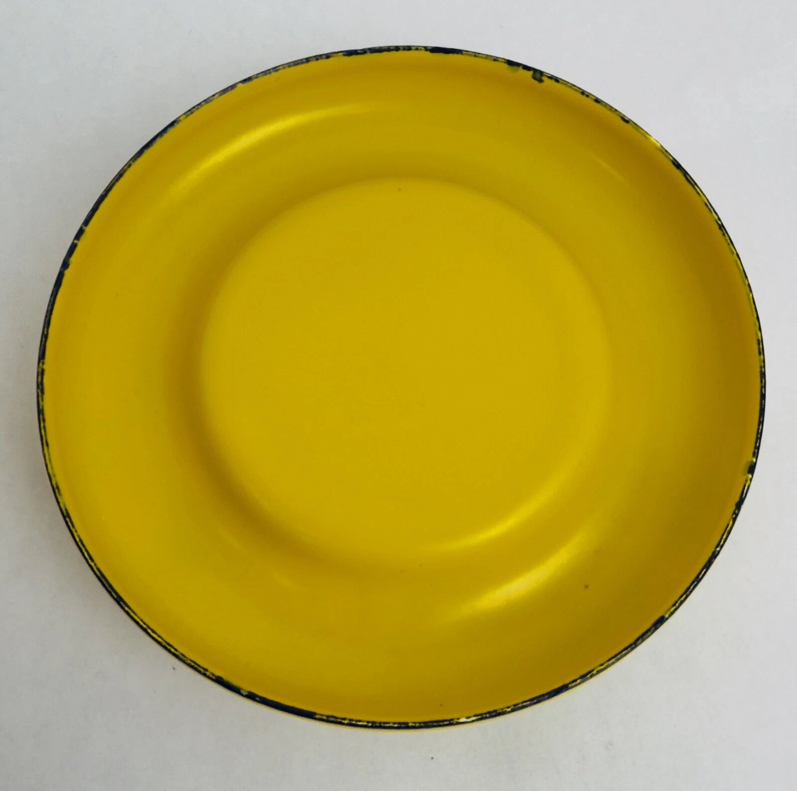 Vintage Yellow Enamel Teapot Tea Kettle MCM Teak Wood Handle