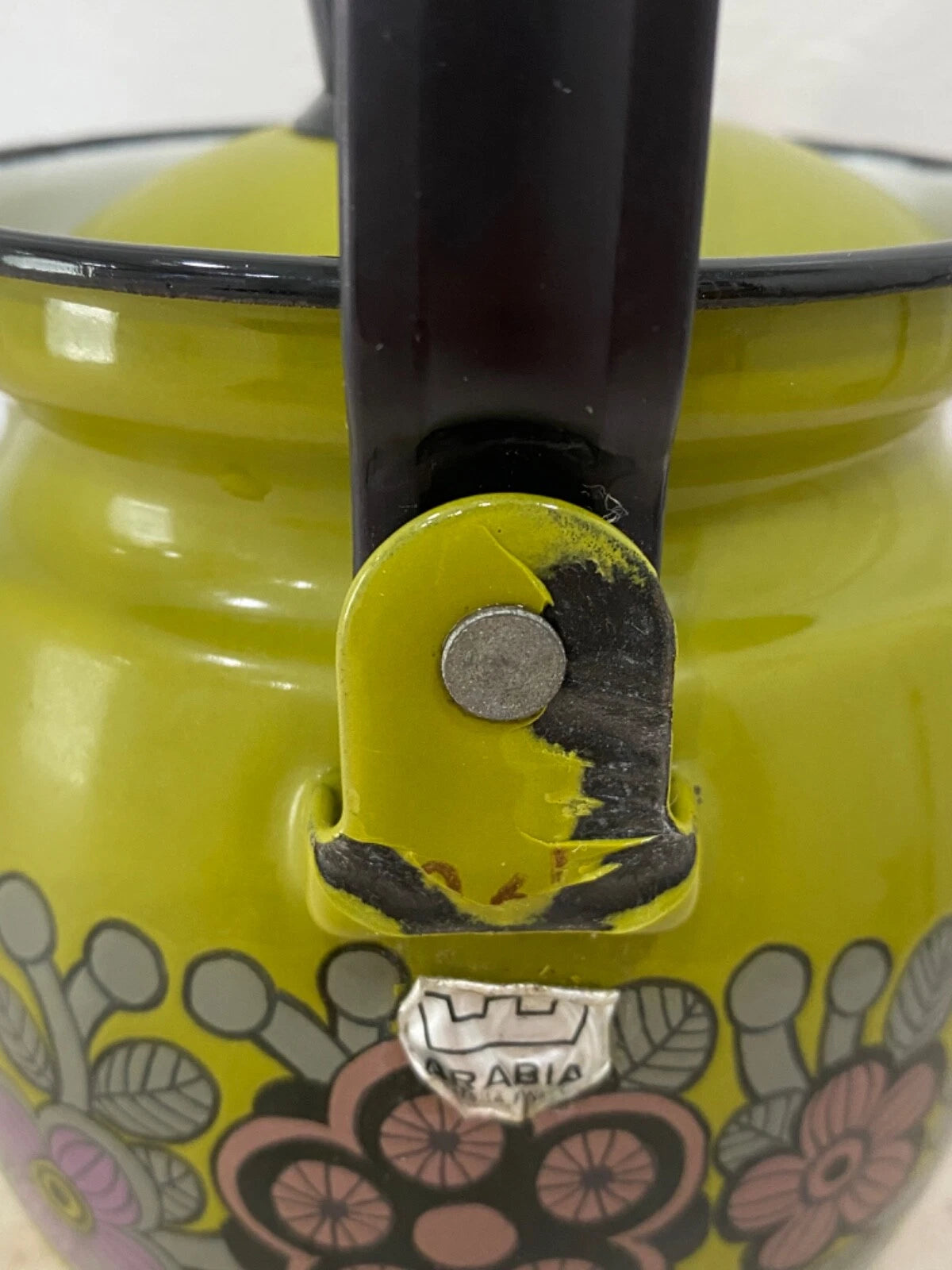 Vintage Enamel Green Primavera Finel Arabia Teapot Kettle 0.6L Kaj Franck