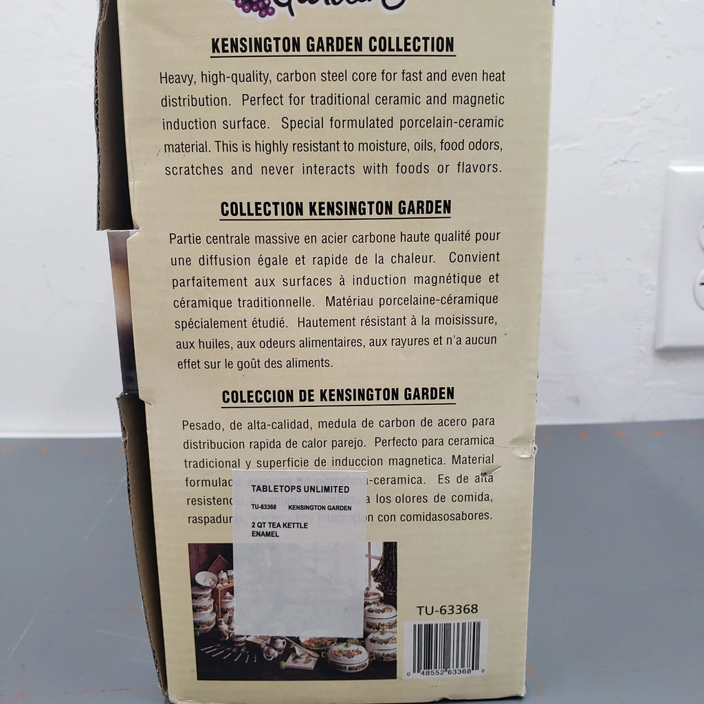 VTG Tabletops Unlimited Enamelware Kensington Garden 2 Qt Tea Kettle NIB