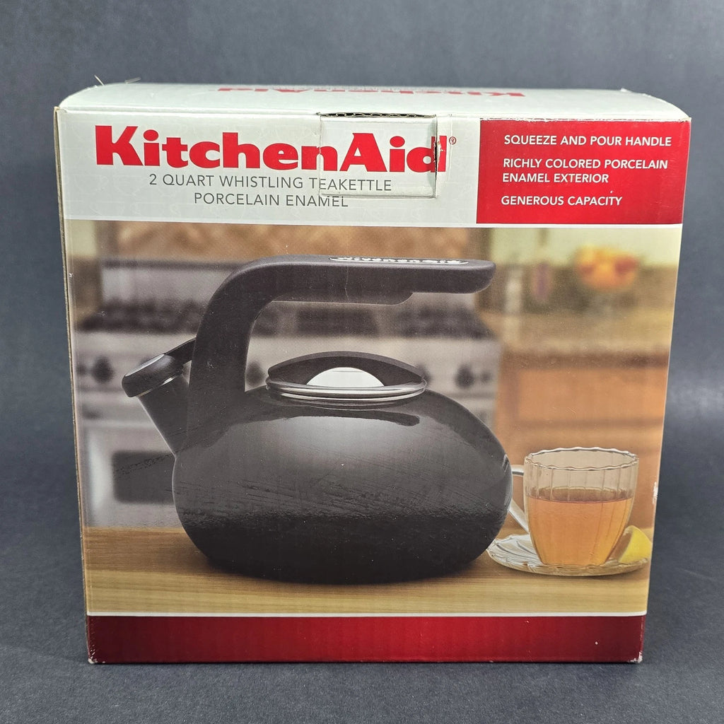 KitchenAid 2 Quart Whistling Porcelain Black Enamel Teakettle - Please Read