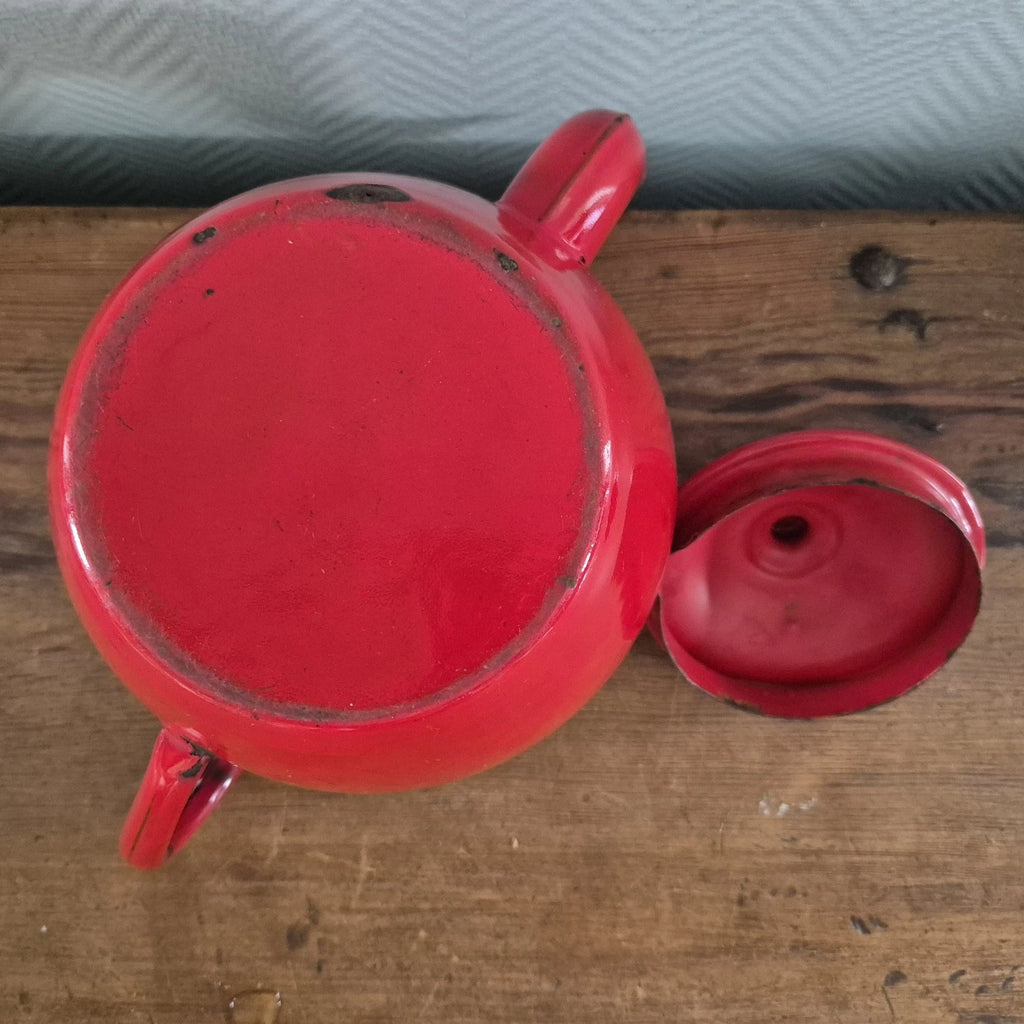Vintage Enamel COFFEE POT Can Enamelware Tea kettle Red Kaffeekanne Koffiepot