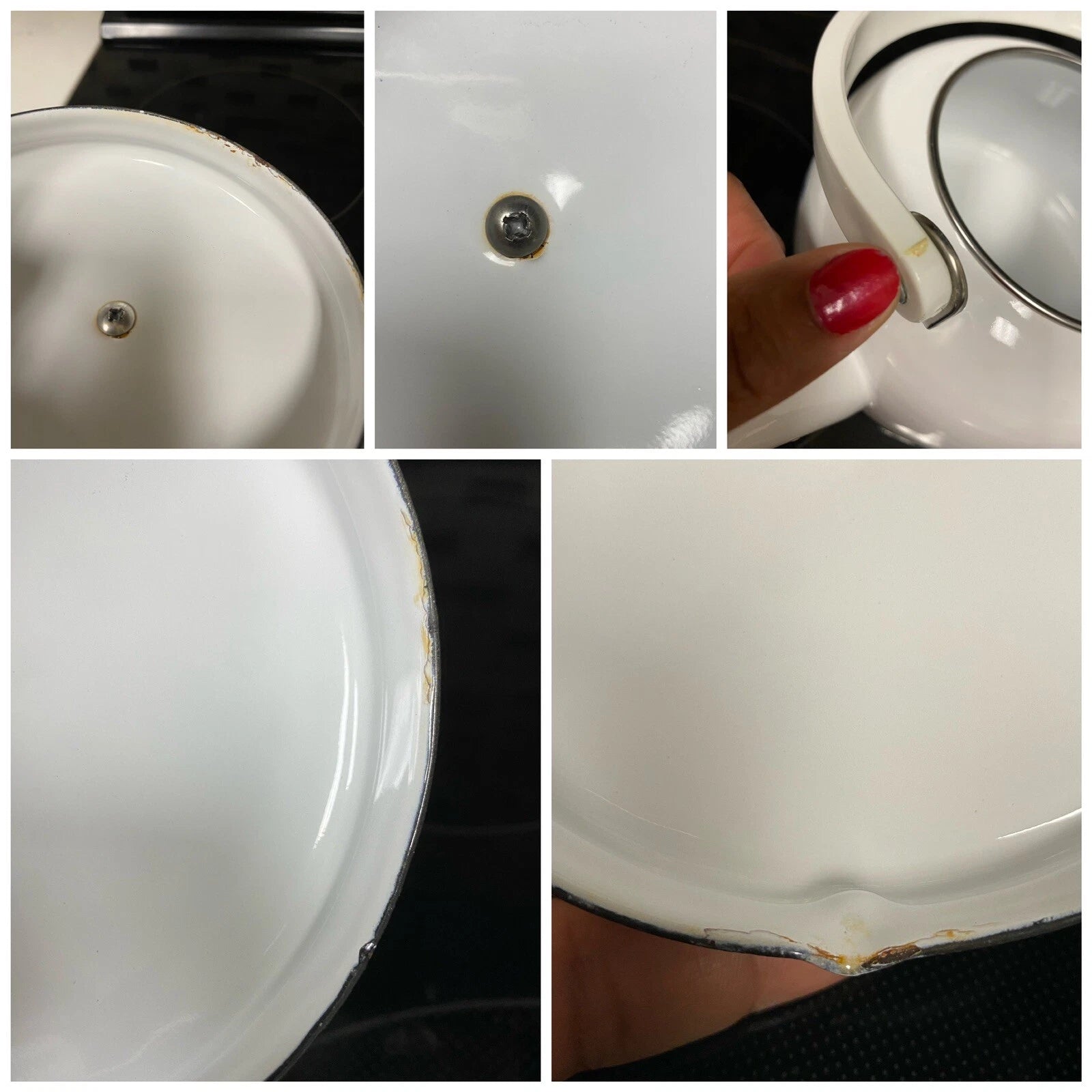 Vintage Enamel Lincoware Tea Pot Kettle White with Plastic Handle-Blue Flowers