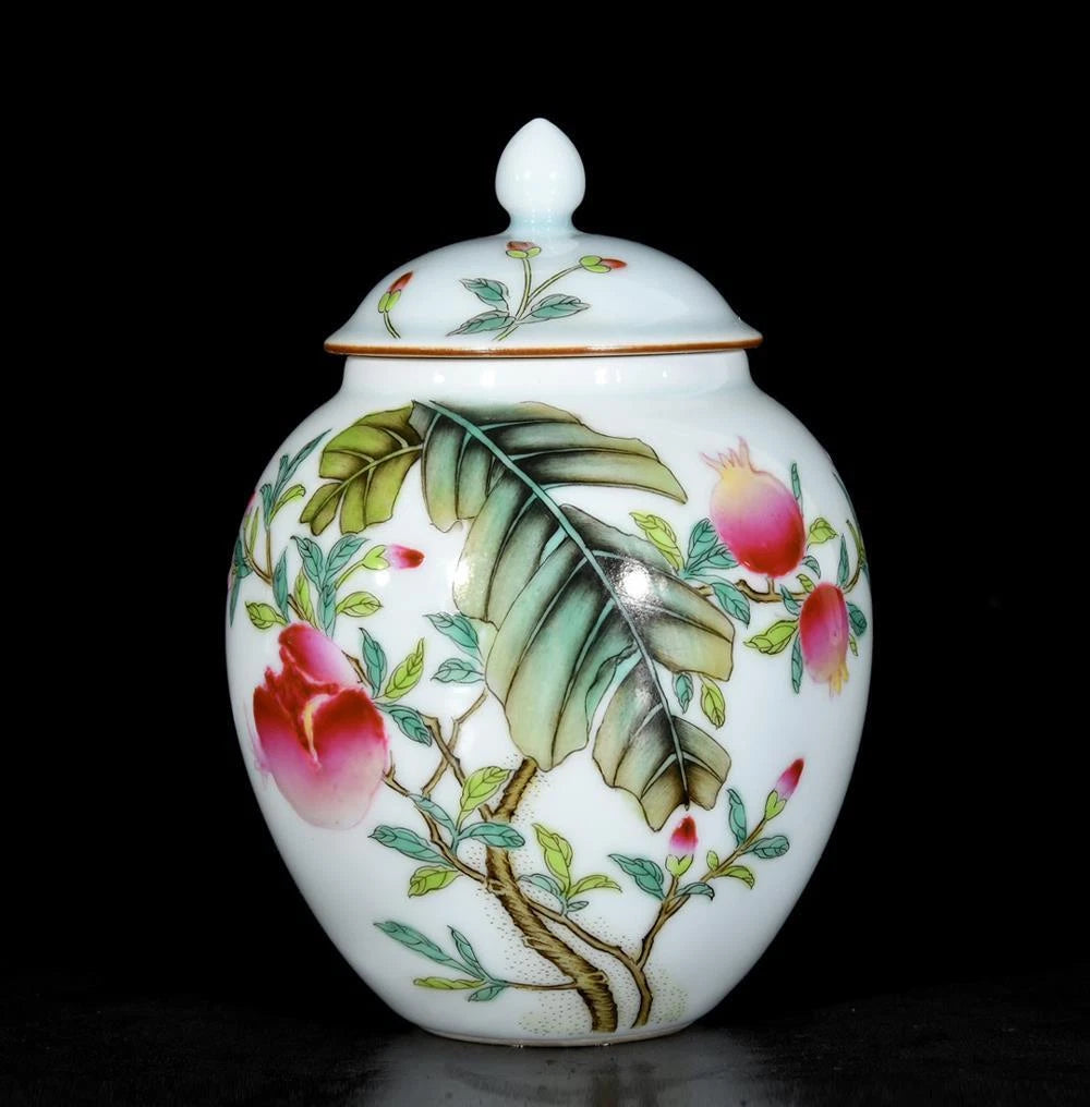 Yongzheng Signed Old Chinese Colour Enamel Lid Pot W/pomegranate N3488