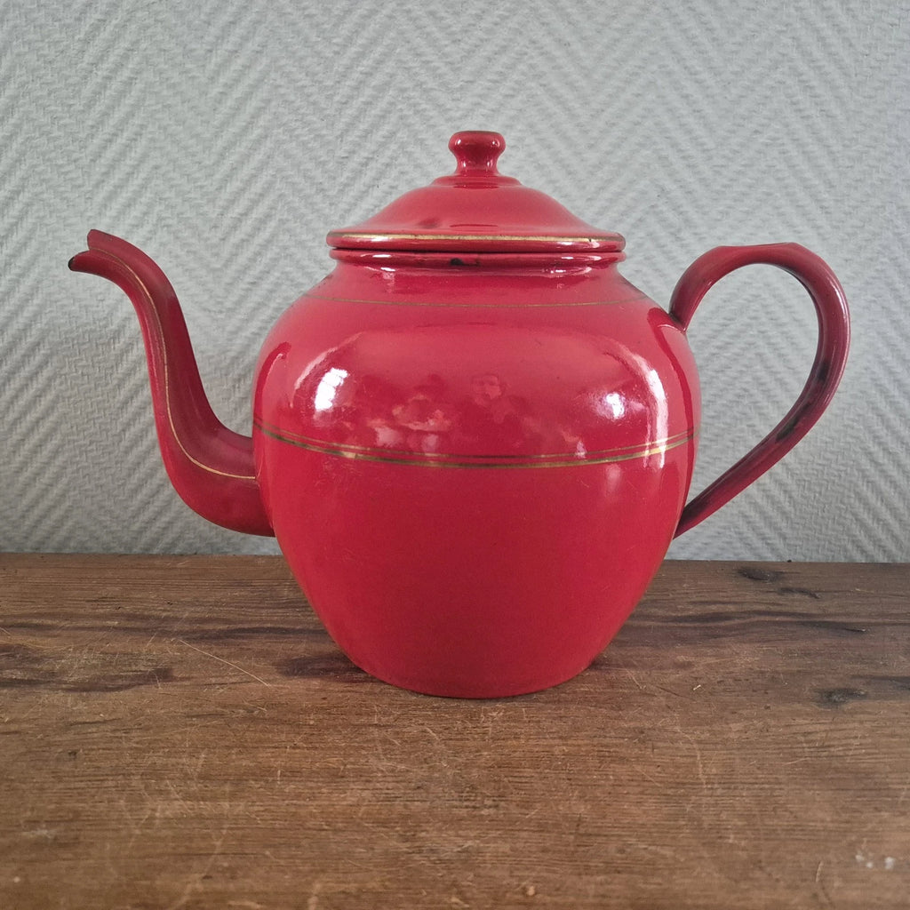 Vintage Enamel COFFEE POT Can Enamelware Tea kettle Red Kaffeekanne Koffiepot