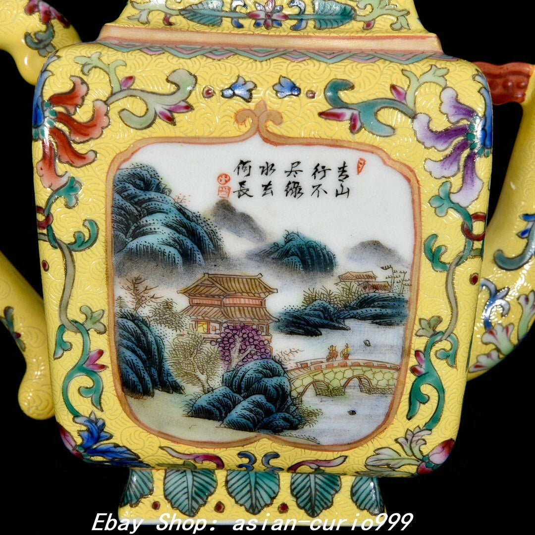 7" Qing Yongzheng Enamel Colour Porcelain Landscape Flower Wine Tea Pot Flagon