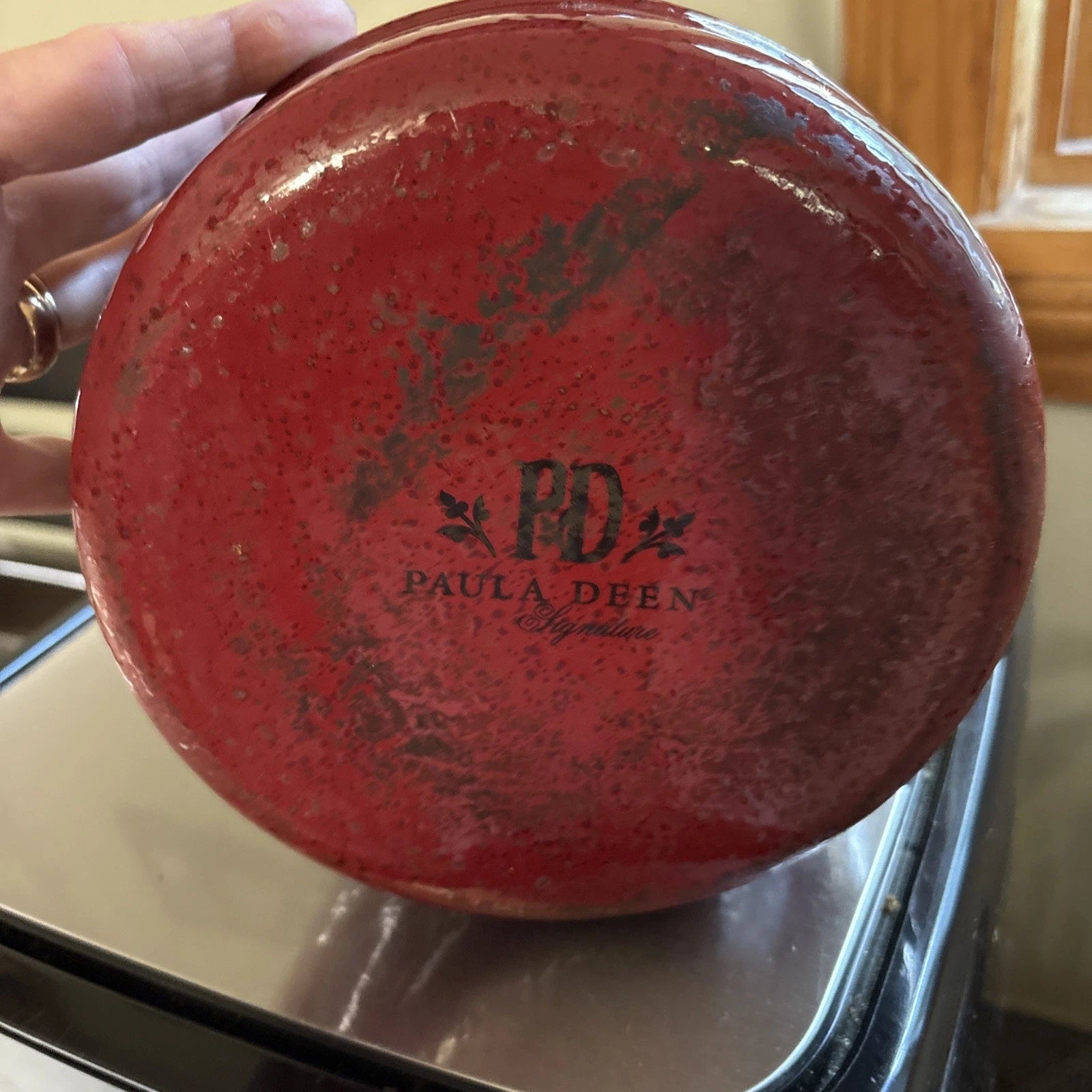 Classic PD Paula Deen Signature Speckled  Burgundy Enamel Tea Pot Kettle!