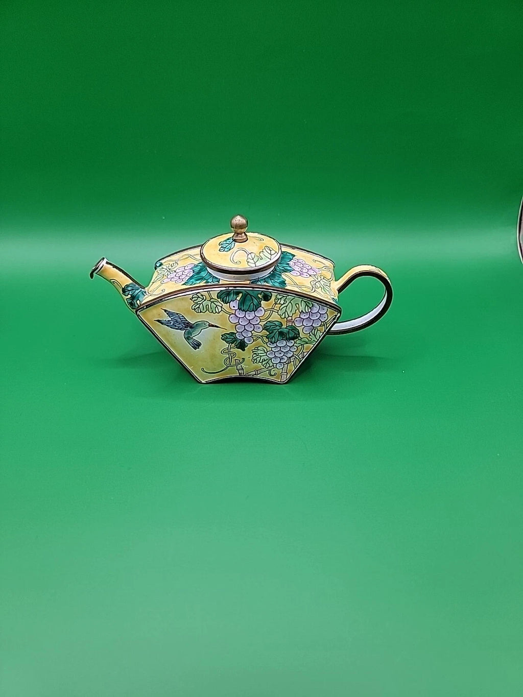 Kelvin Chen Miniature Teapot Porcelain Piece With Hummingbird and Grapes