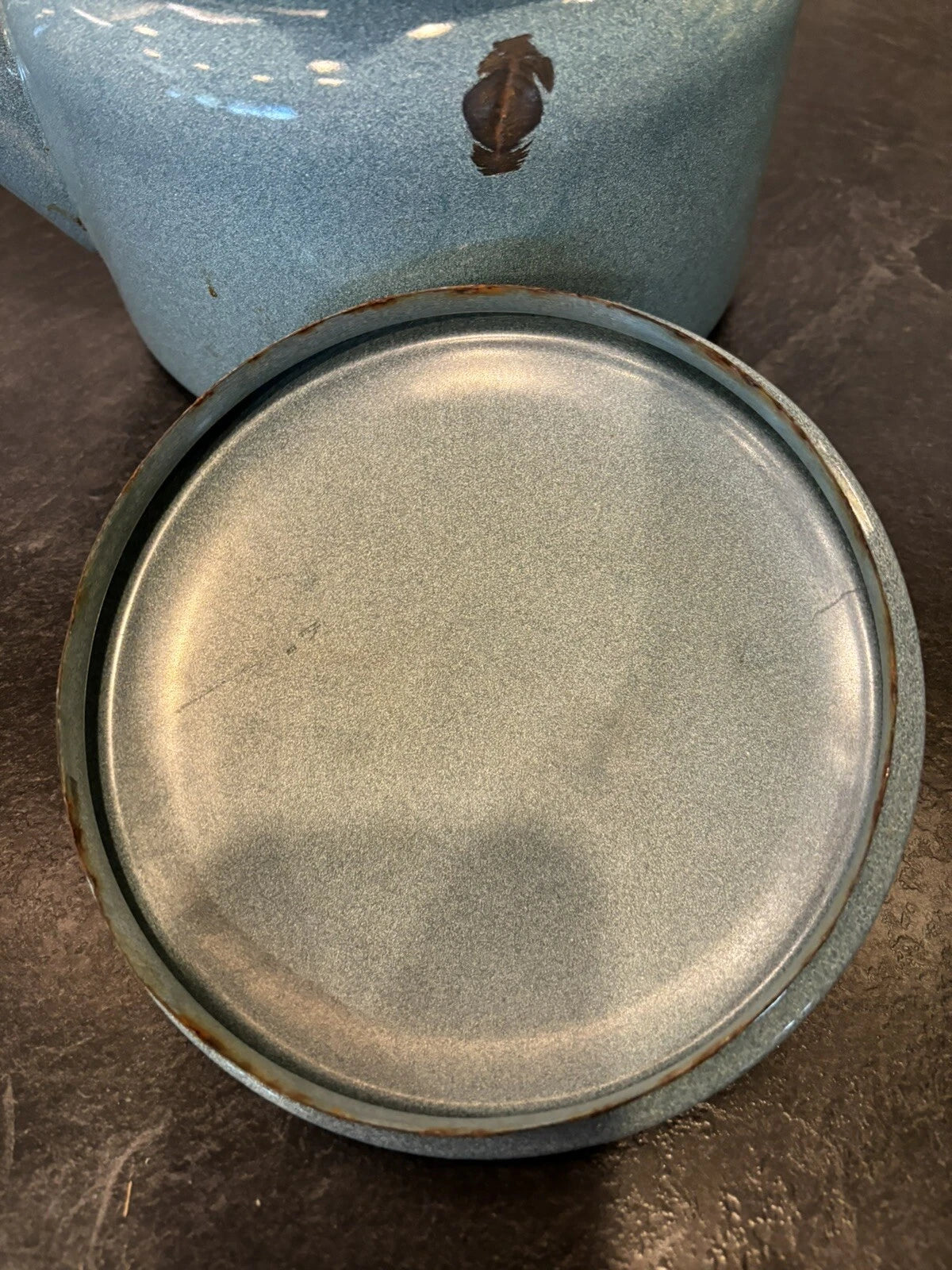 Large Blue Spatterware Enamel Tea Kettle