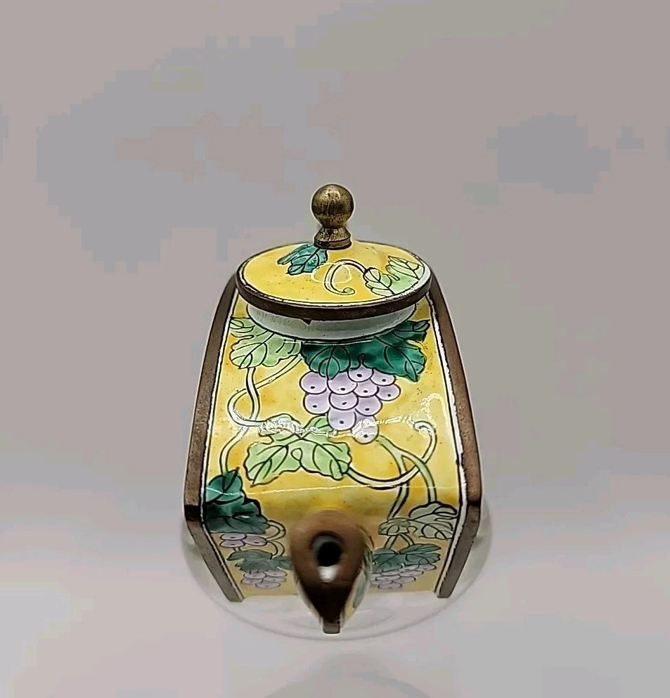 Kelvin Chen Miniature Teapot Porcelain Piece With Hummingbird and Grapes