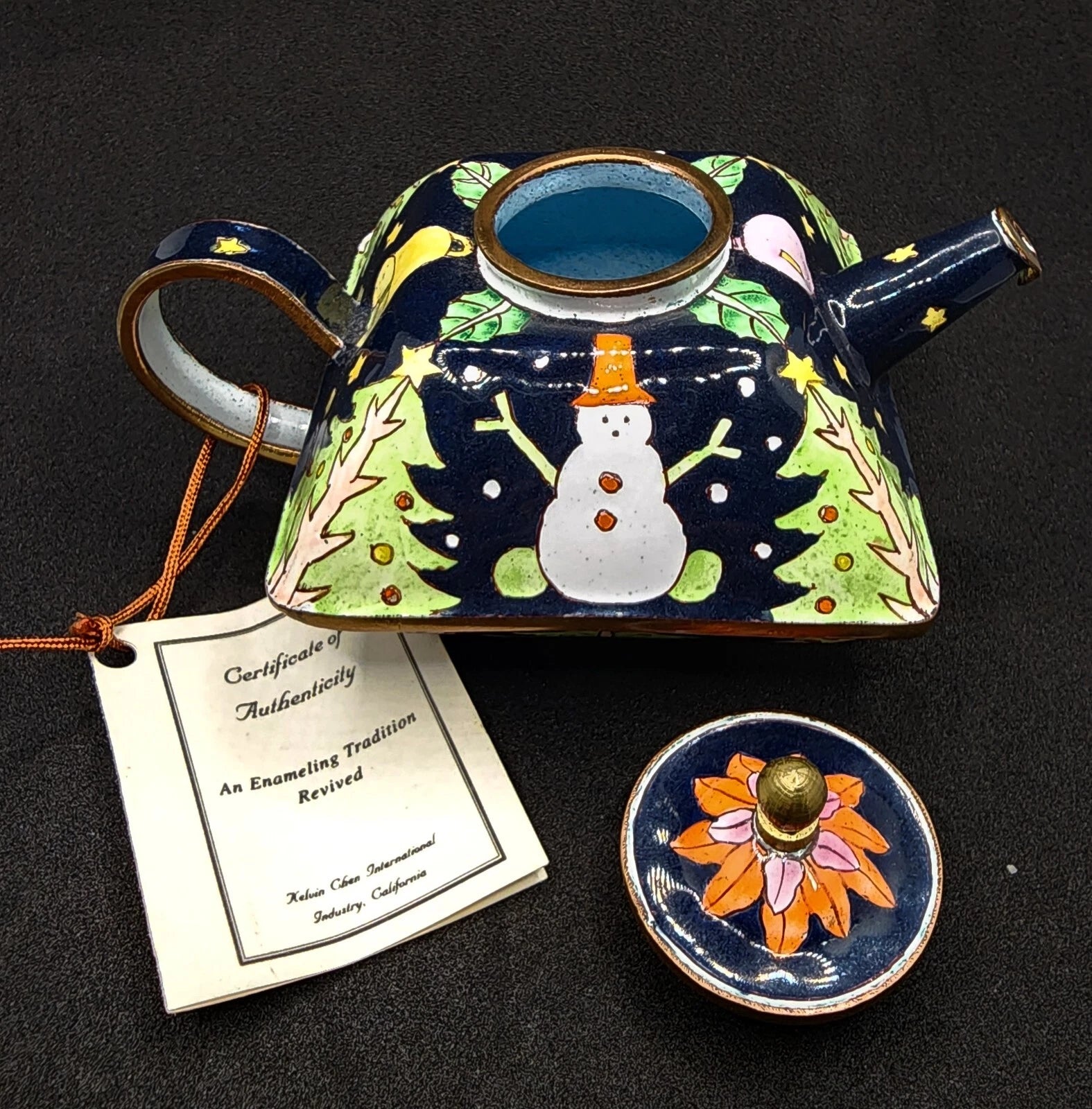 Rare Kelvin Chen Miniature Handpainted Enamel Teapot No 158 ~ 1999