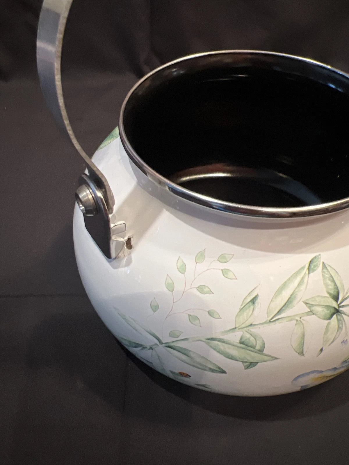 Lenox Butterfly Meadow Floral Enamel Tea Pot Teapot Kettle with Minor Issues