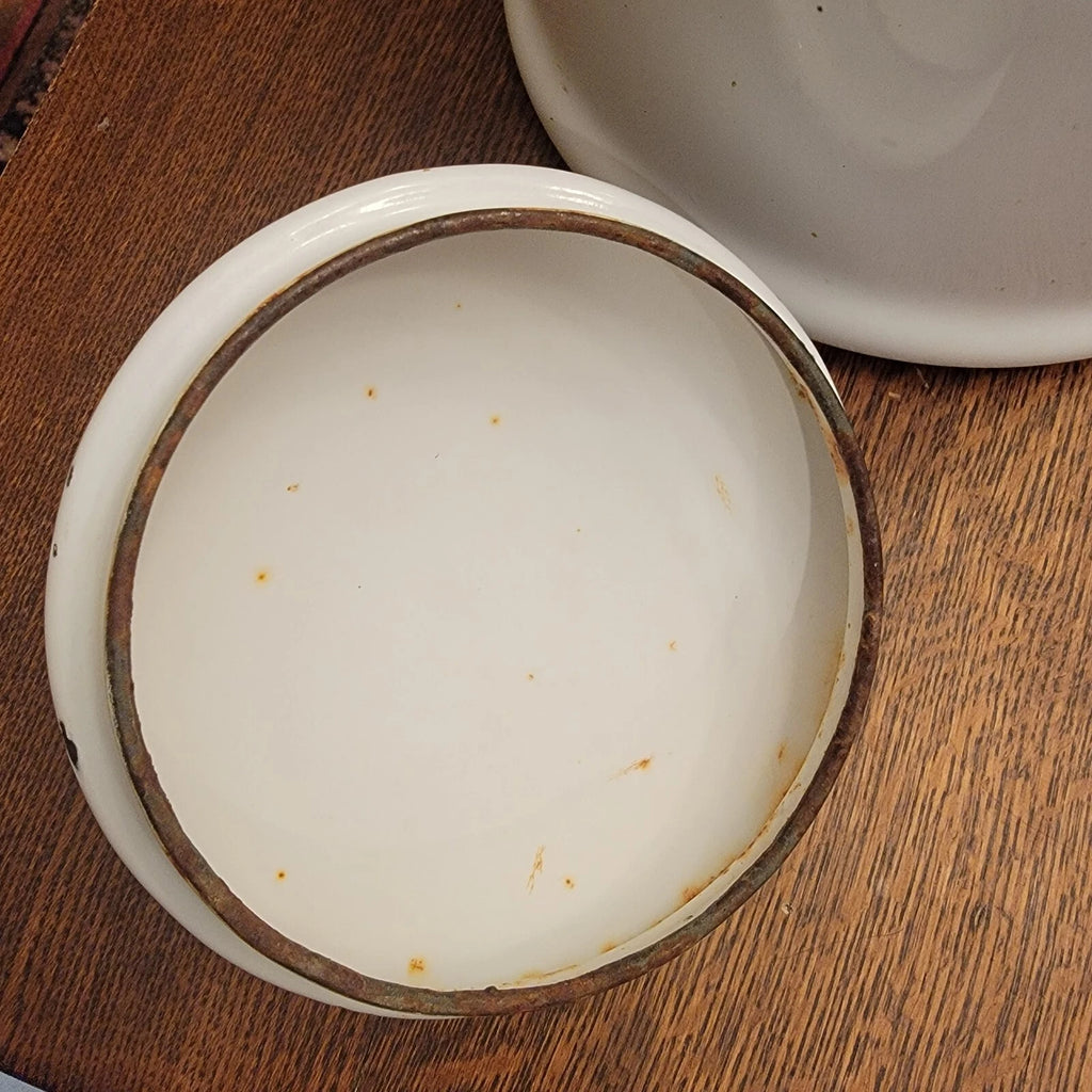 Vintage Enamelware Tea Kettle White Black